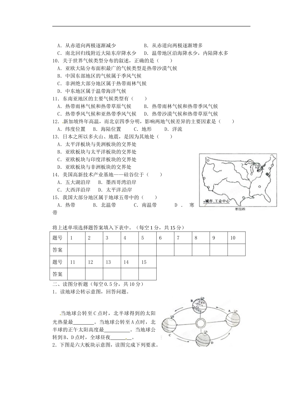海南省海南中学2011-2012学年八年级地理下学期期中试题(无答案)_第2页