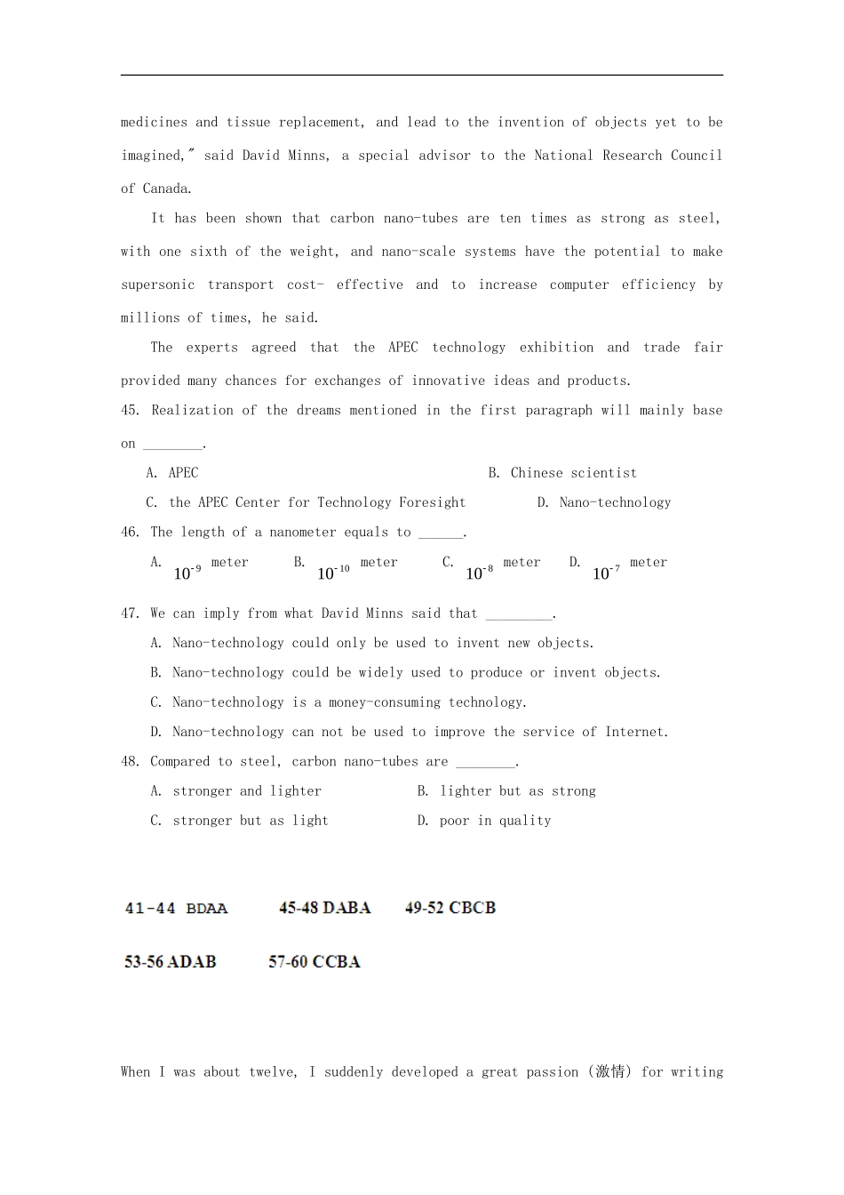 广西青岛市2014高考英语-完形填空、阅读理解训练题(4)_第2页