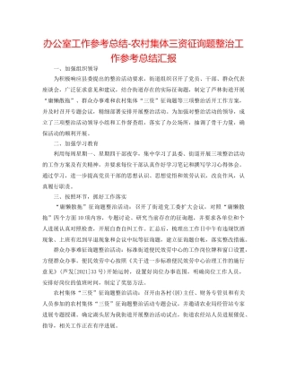 办公室工作参考总结-农村集体三资问题整治工作参考总结汇报 
