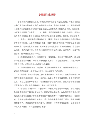 小班新入生评语 