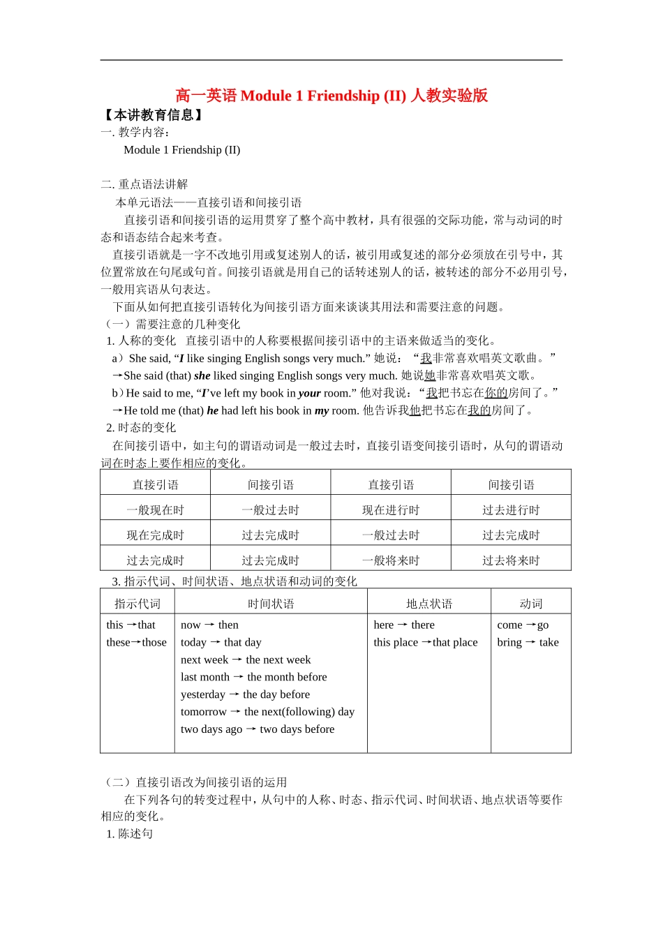 高一英语Module-1-Friendship-(II)-人教实验版知识精讲_第1页