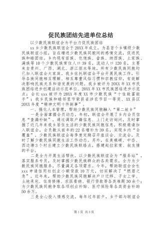 促民族团结先进单位总结