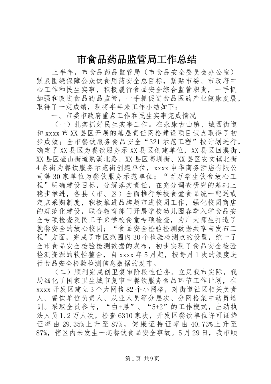 市食品药品监管局工作总结 _第1页