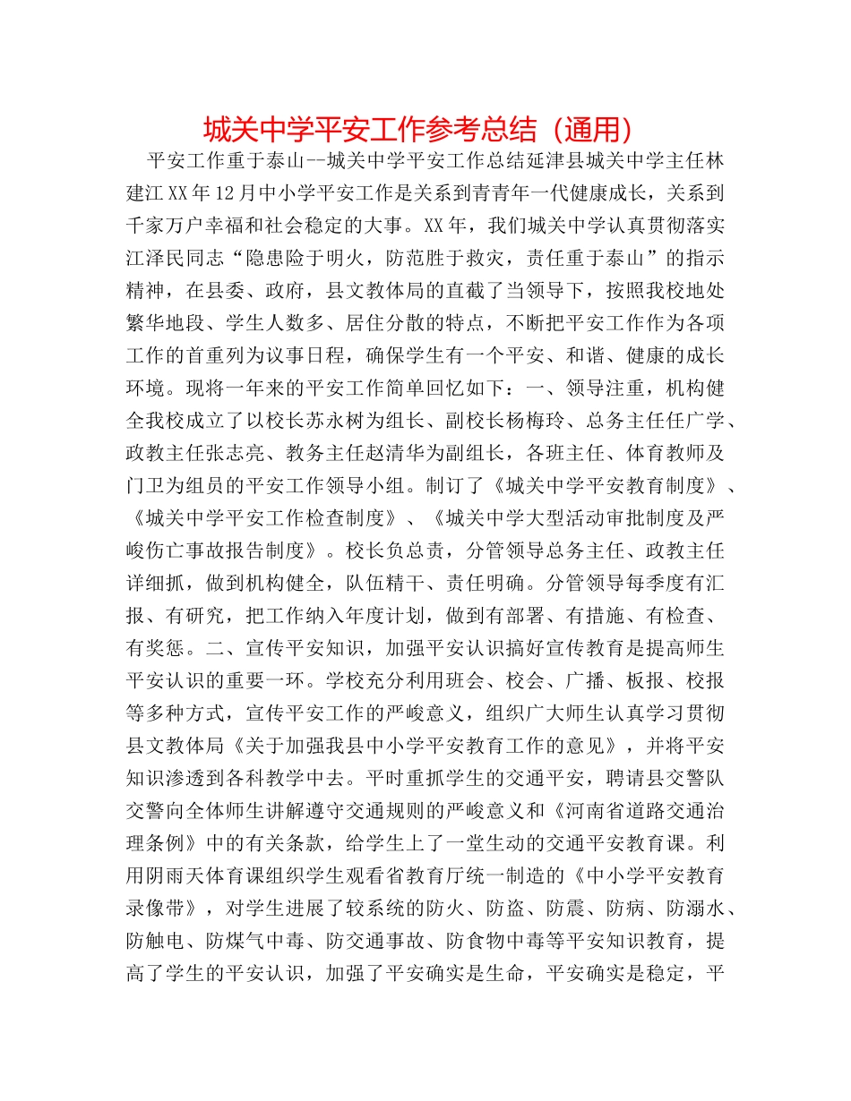 城关安全工作参考总结（通用） _第1页