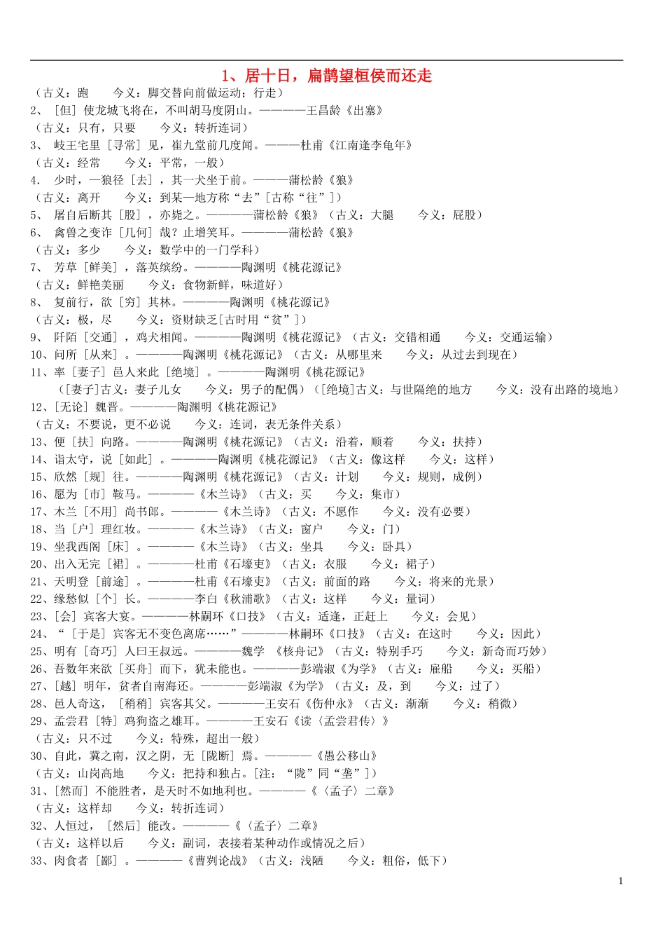 七年级语文上册-古今义差别的字词素材-人教新课标版_第1页