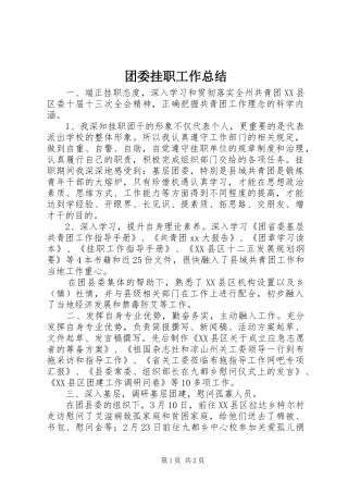 团委挂职工作总结 