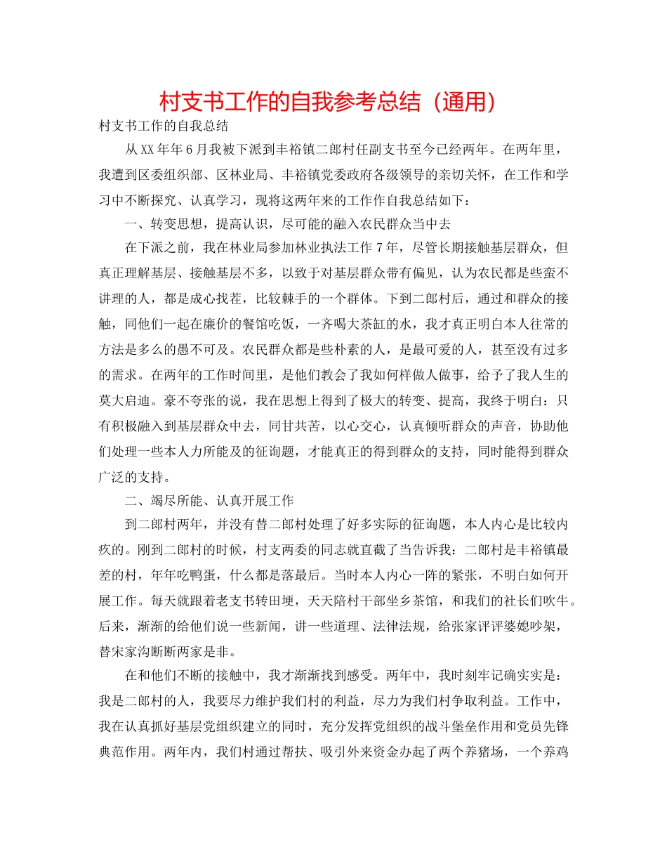 村支书工作的自我参考总结（通用） _第1页