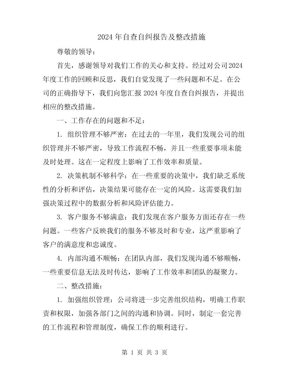 2024年自查自纠报告及整改措施_第1页