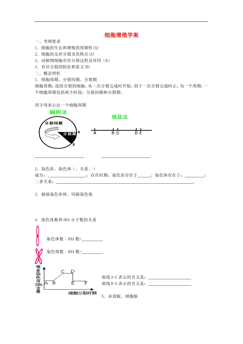 江苏省2013高二生物增效减负学案-细胞增殖-必修3_第1页