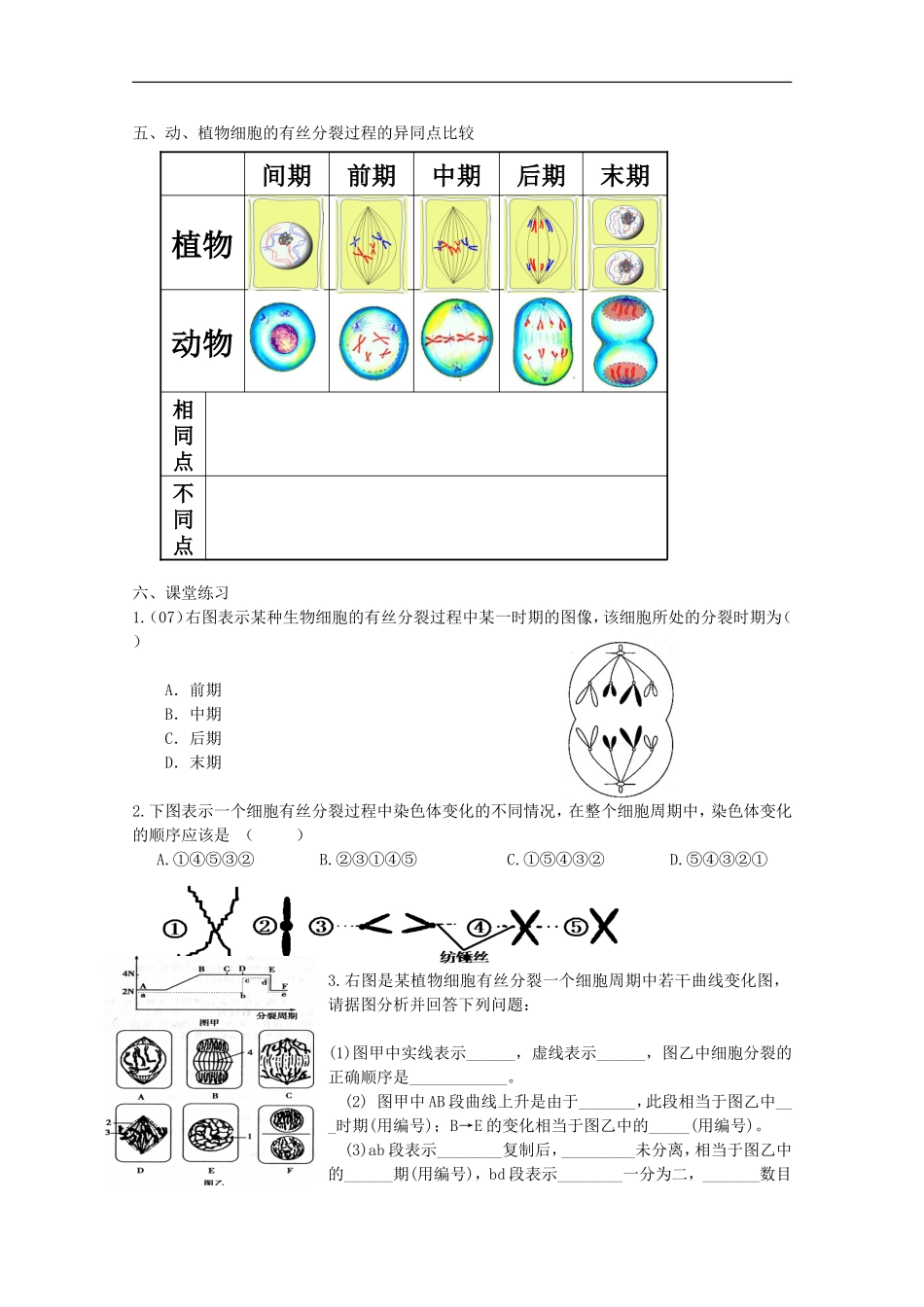江苏省2013高二生物增效减负学案-细胞增殖-必修3_第3页