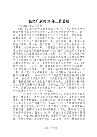 县文广新局XX年工作总结 