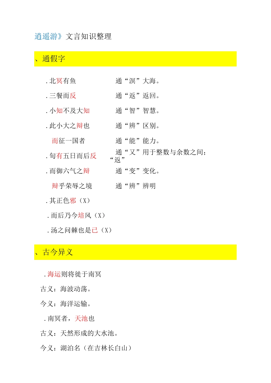 《逍遥游》文言知识整理_第1页