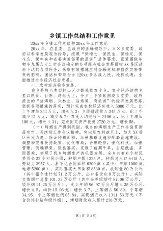 乡镇工作总结和工作意见 