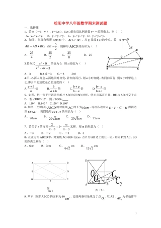 浙江省松阳中学2012-2013学年八年级数学下学期期末测试试题(无答案)-新人教版