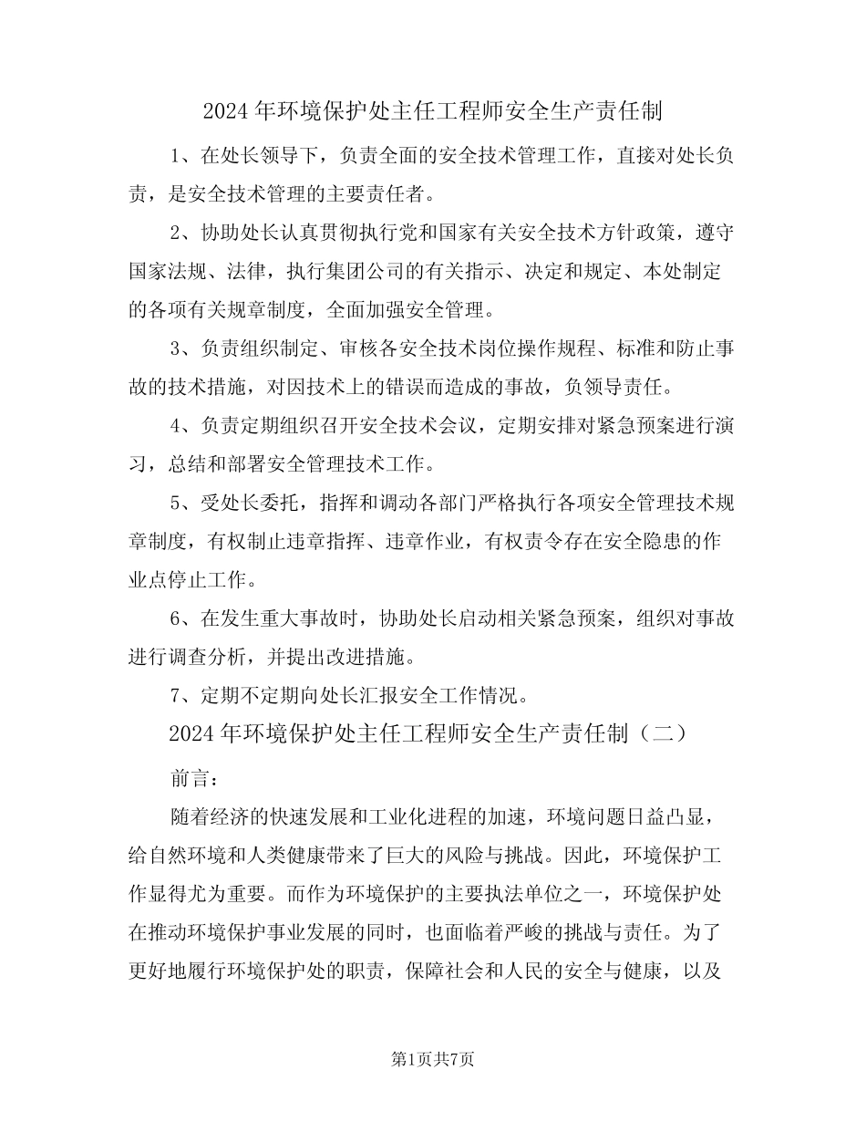 2024年环境保护处主任工程师安全生产责任制(三) _第1页