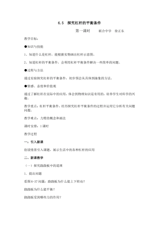 探究杠杆的平衡条件教案沪粤版