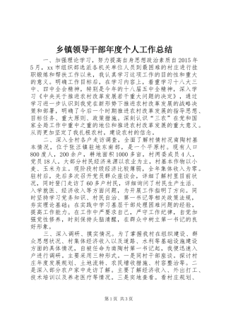 乡镇领导干部年度个人工作总结 