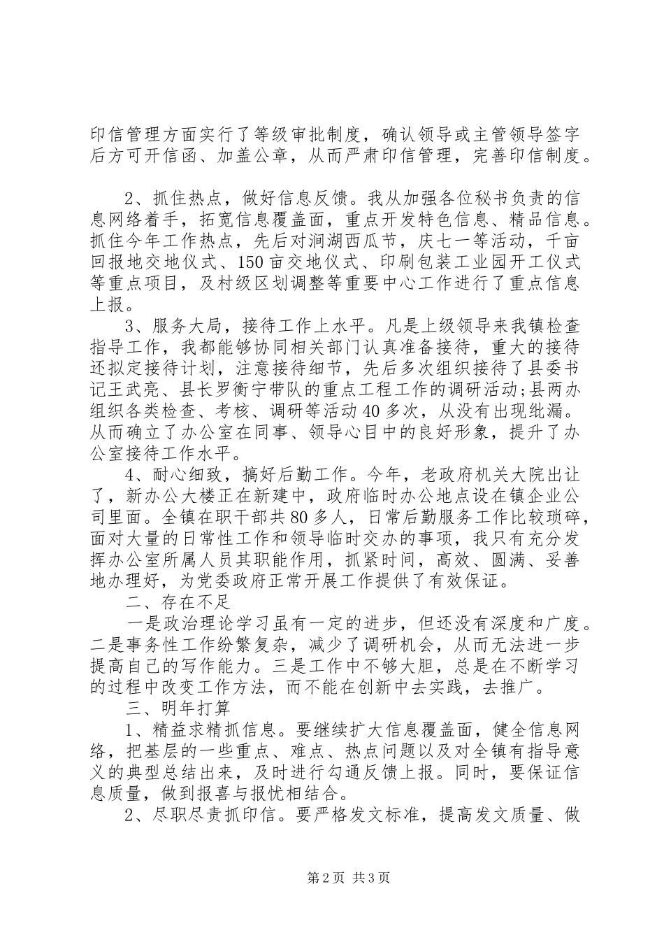 乡镇党政办主任个人工作总结 _第2页