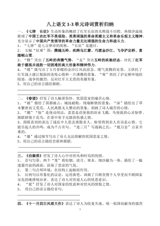 八上语文1-3单元诗词赏析归纳