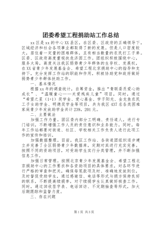 团委希望工程捐助站工作总结 