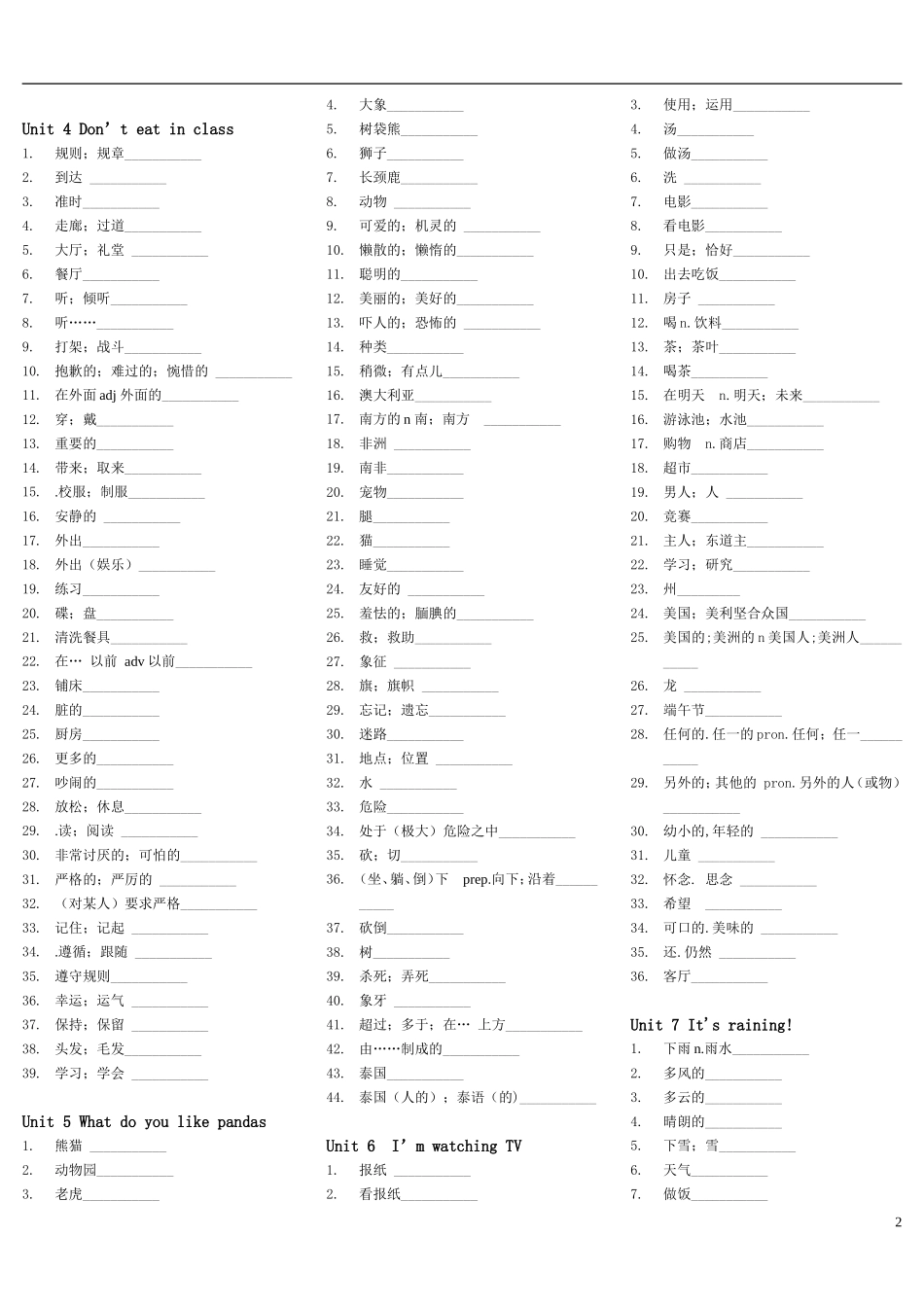 七年级下册英语单词默写版_第2页