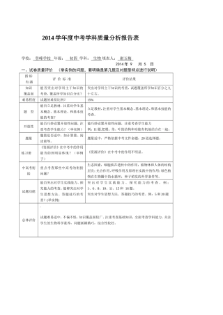 初四分析用生物质量分析报表