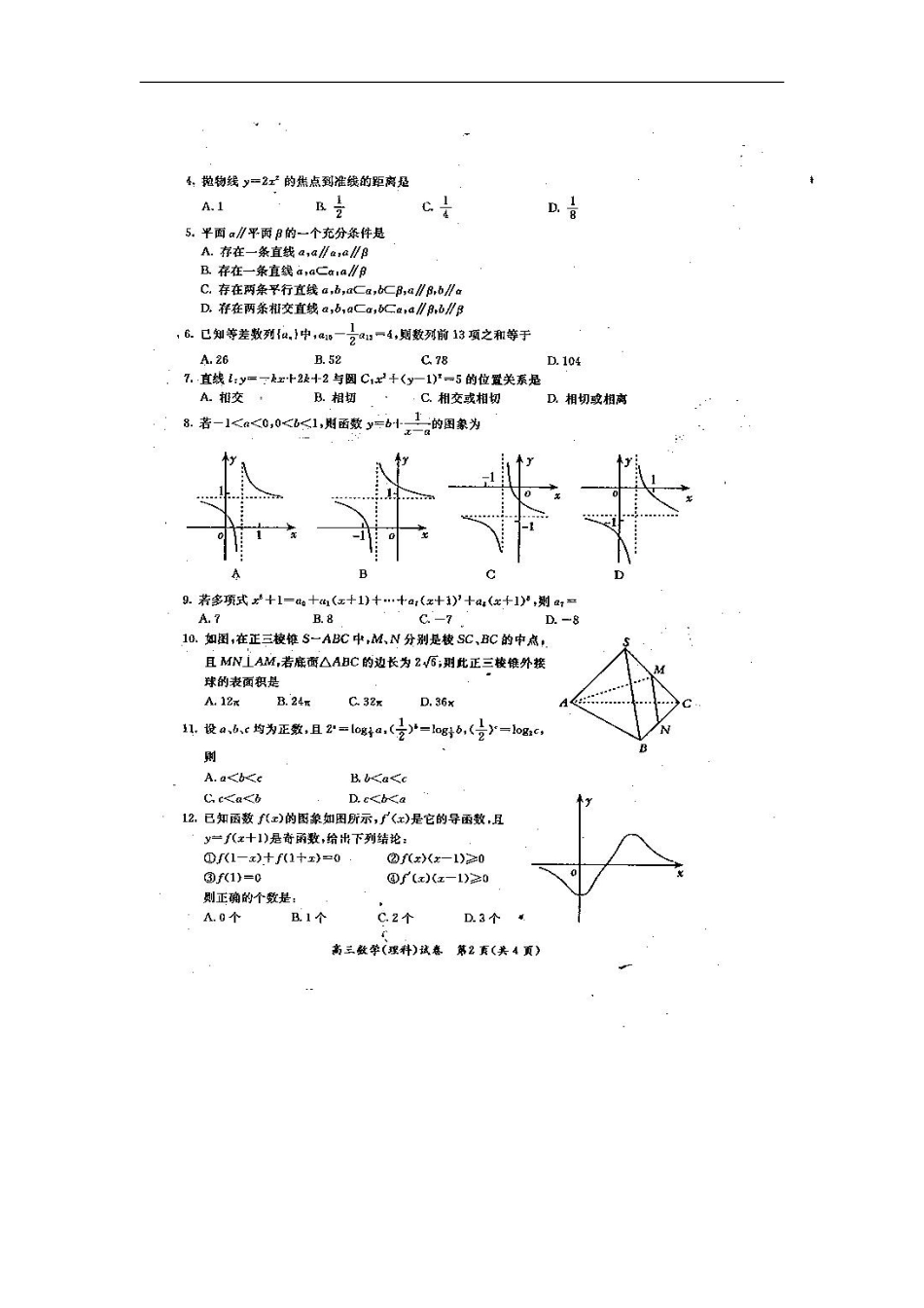 广西玉林市2012届高三数学3月适应性考试-理(扫描版)新人教A版_第2页