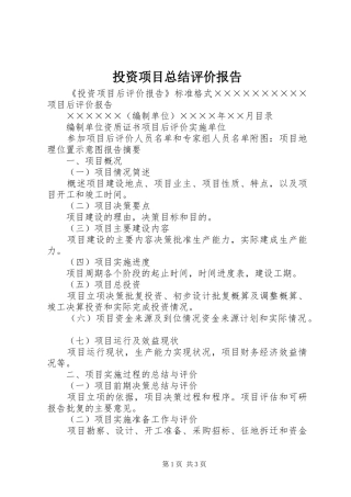投资项目总结评价报告 