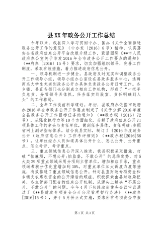 县XX年政务公开工作总结 