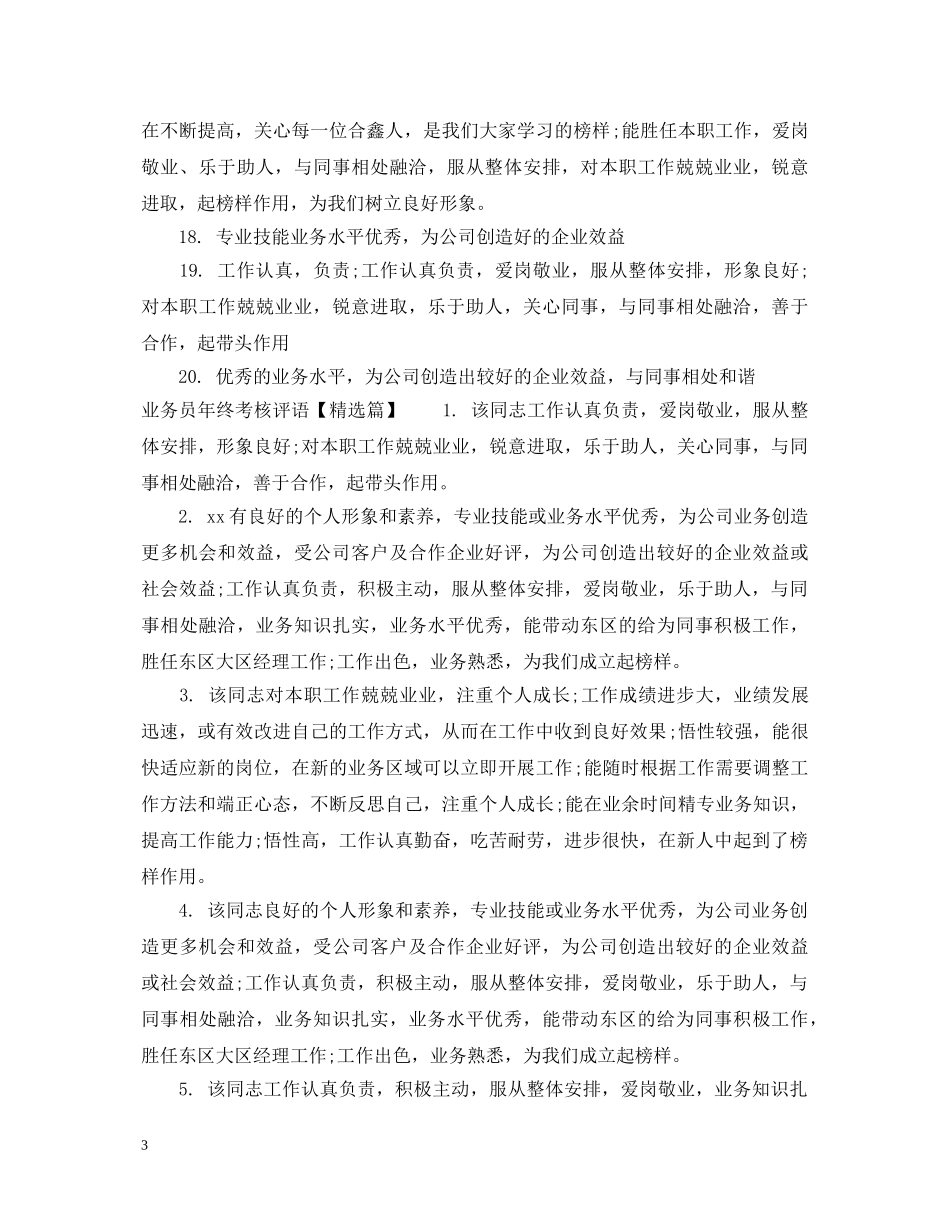 业务员年终考核评语_第3页