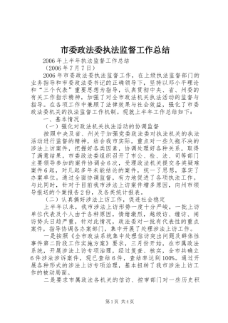 市委政法委执法监督工作总结 