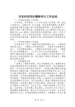 市农村信用社稽核审计工作总结 