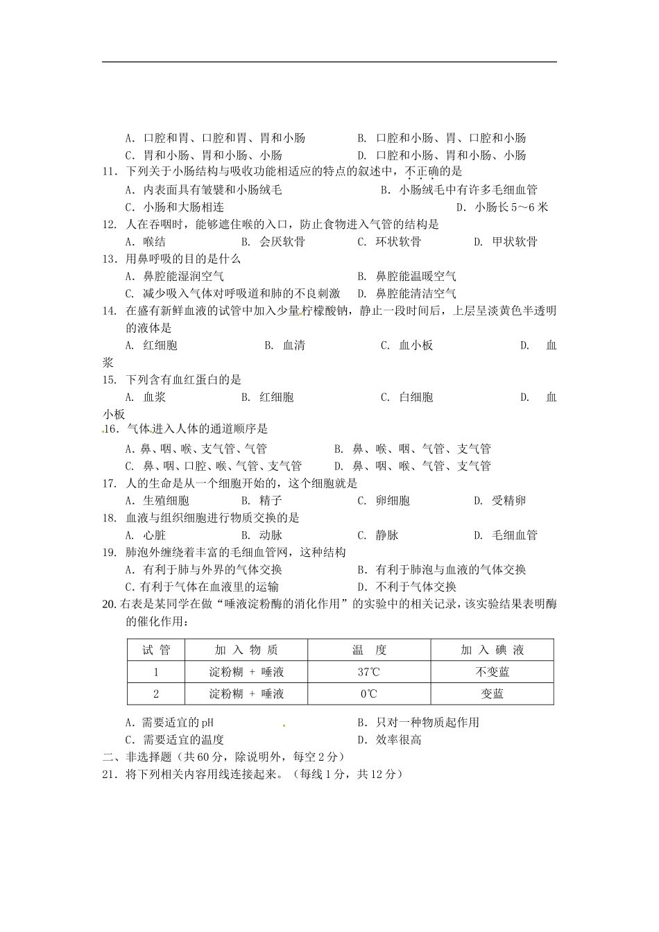 海南省海口市2012-2013学年七年级生物下学期期中检测试题(B)-新人教版_第2页