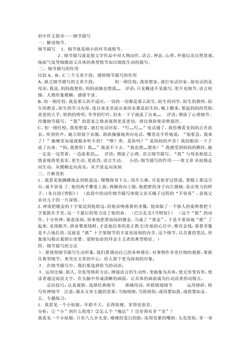 初中作文指导细节描写_第1页