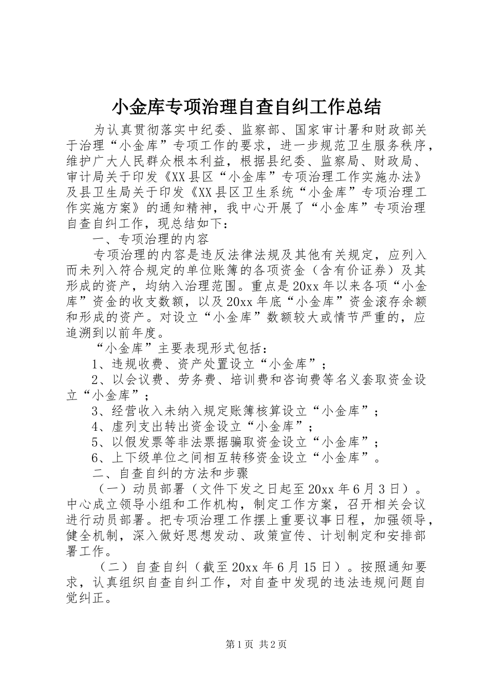 小金库专项治理自查自纠工作总结 _第1页