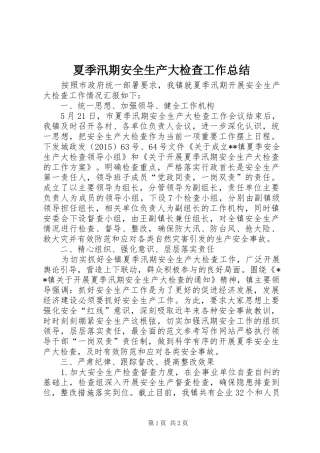 夏季汛期安全生产大检查工作总结 