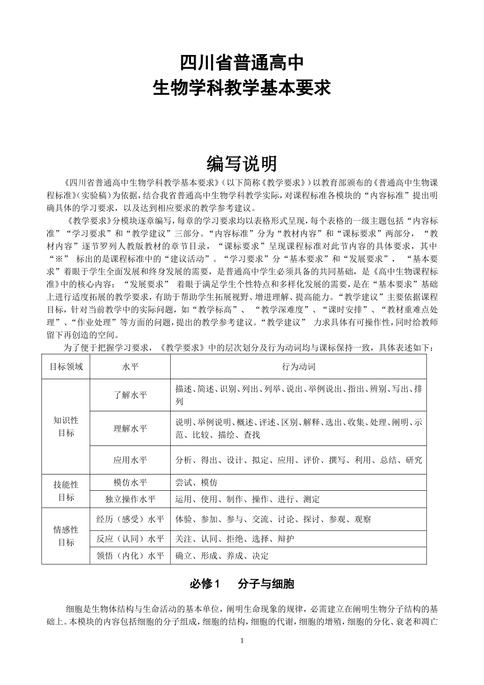 四川省普通高中生物学科教学基本要求_第2页