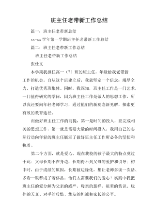 班主任老带新工作总结