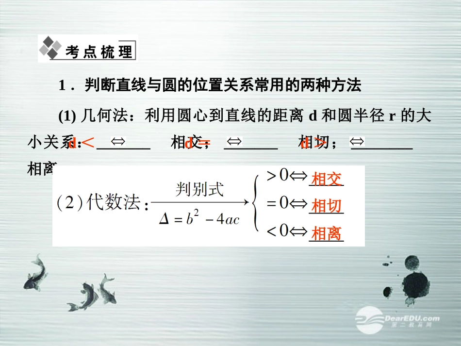 【课堂新坐标】(广东专用)2014高考数学一轮复习-第八章第四节直线、圆的位置关系配套课件-文_第2页