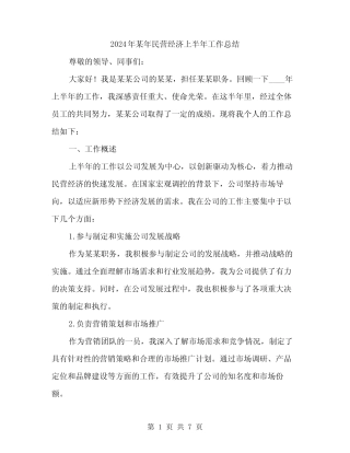 2024年某年民营经济上半年工作总结(2)