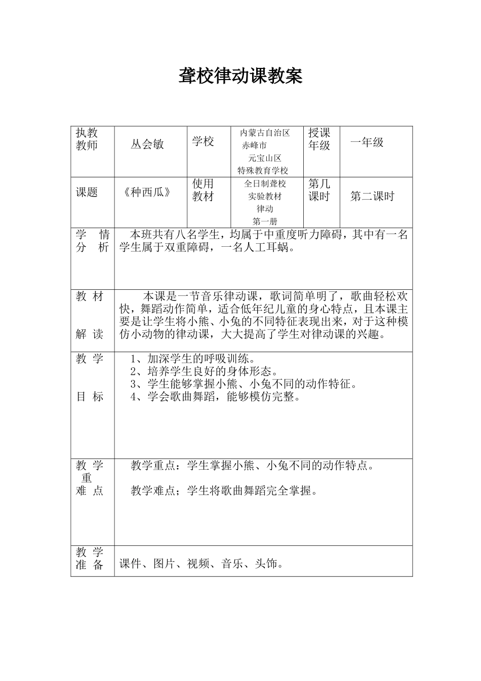 聋校律动《种西瓜》教案_第1页