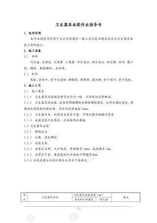 4.7.1卫生器具安装作业指导书