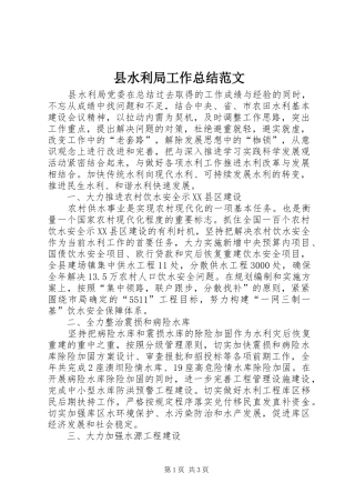 县水利局工作总结范文 