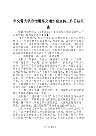 市交警大队春运道路交通安全宣传工作总结报告 
