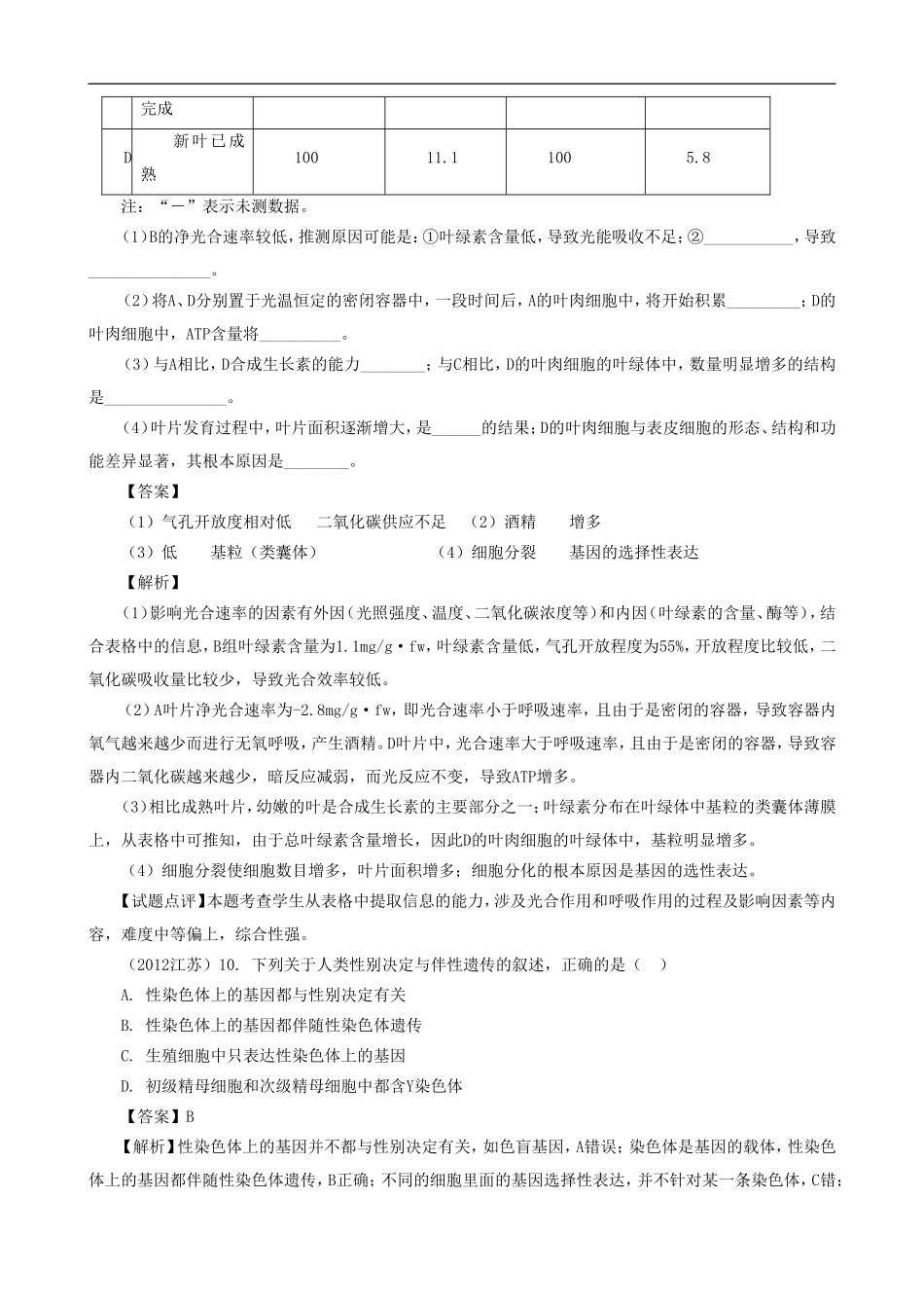 【07-12】6年高考生物真题按知识点分类汇编-三.2.1、细胞的分化_第2页