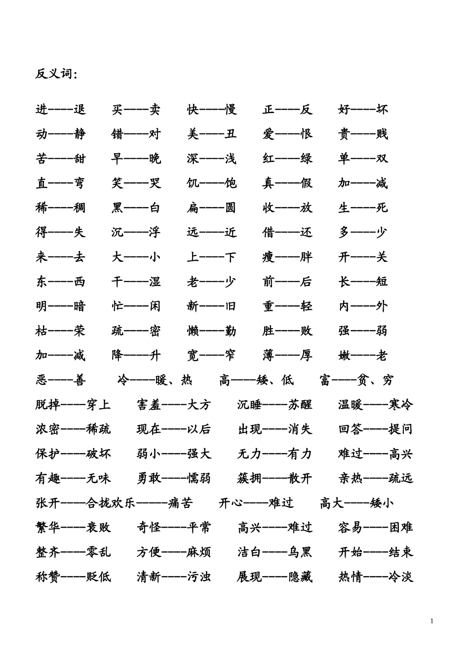 二年级下册近、反义词_第1页