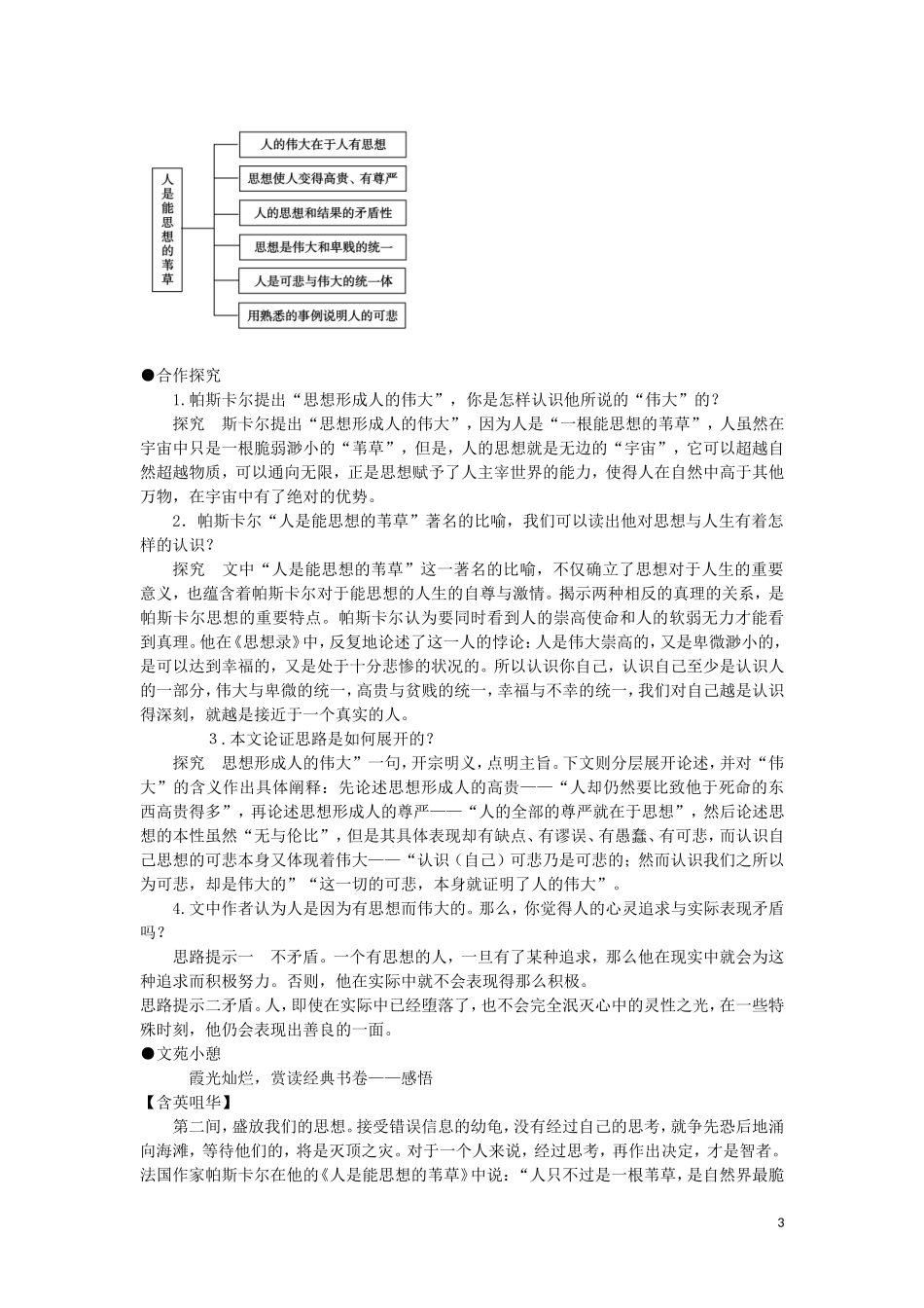 高中语文-4-2-第1课时-人是能思想的苇草同步导学案-苏教版必修5_第3页