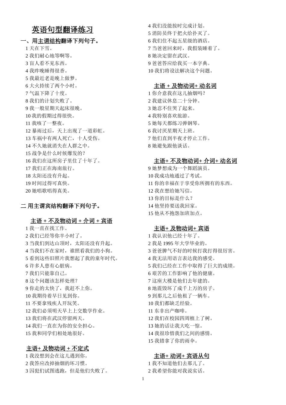 高中英语句子句型翻译练习_第1页