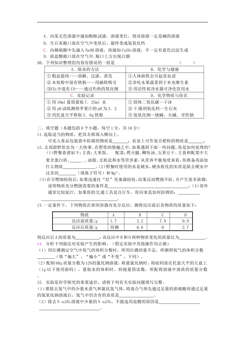 河南省息县2013年中考化学模拟题六_第2页