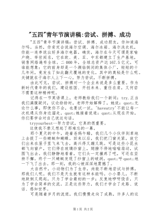 -五四-青年节演讲稿范文-尝试、拼搏、成功